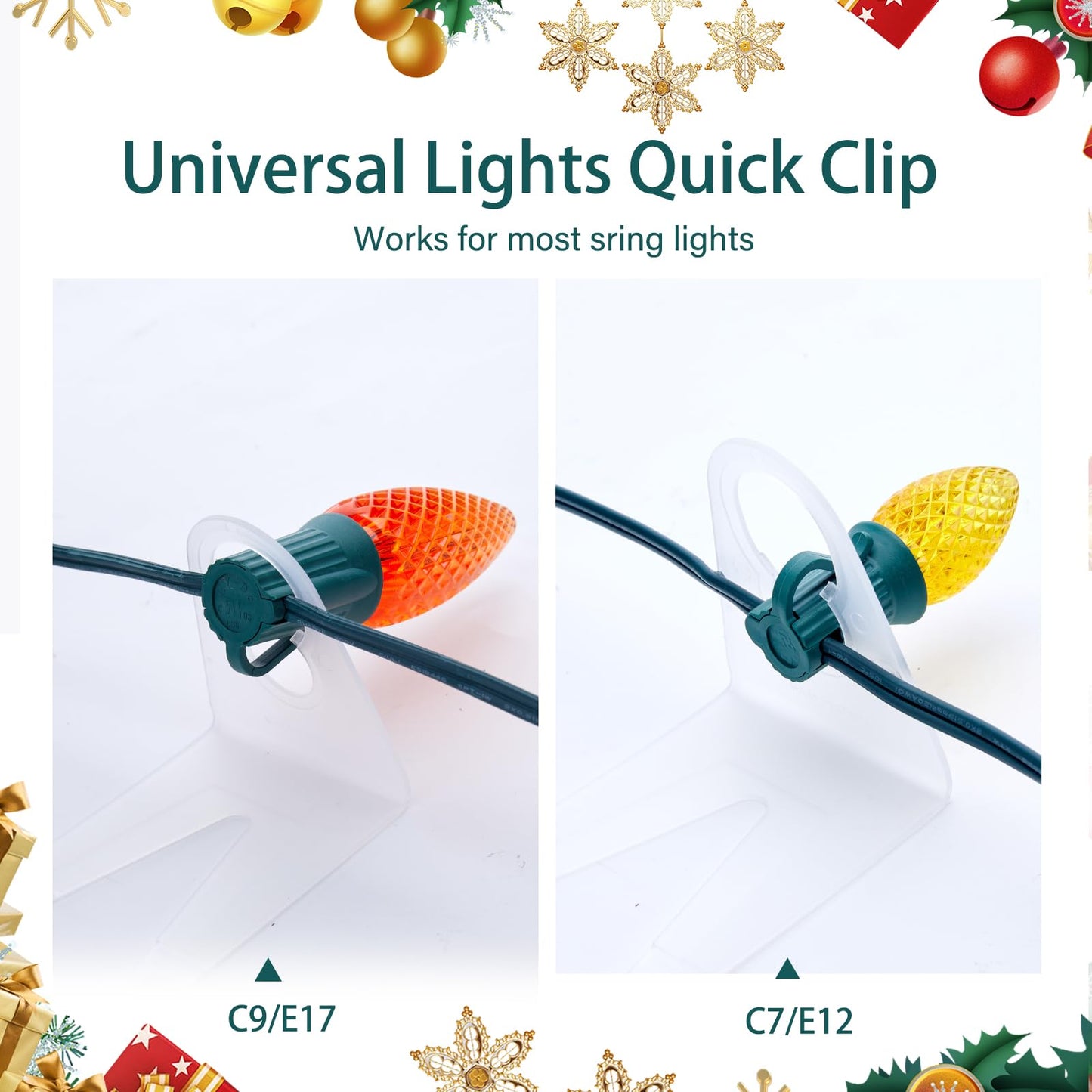Minetom Shingle Tab Light Clips for C7 C9 Christmas Lights, 200 Pack, Outdoor Use, Model 7-shape-clip