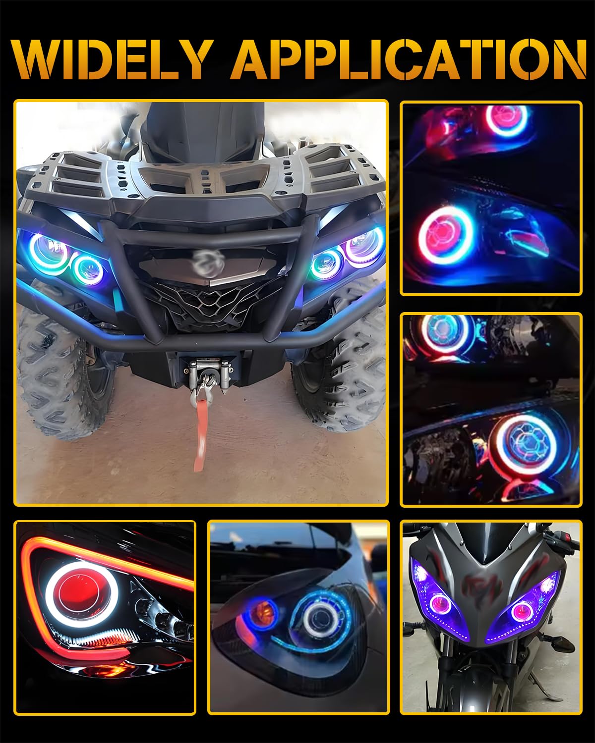 Qasim Angel Eyes Halo Rings 12V RGB LED Lights 90MM White for Car Scooter Motorcycle DRL Turn Signal Light 2-Pack